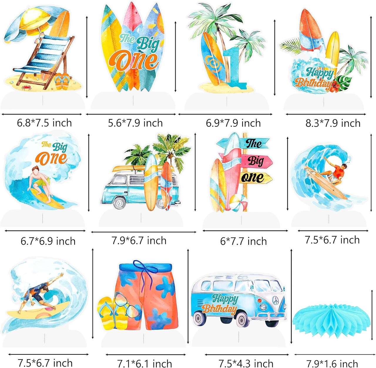 Beach Surfing Honeycomb Centerpieces Surfboard Party Table Centerpieces Surfing Birthday Party Table Decor Summer Hawaii Surf Decorations for The Big One Surf Party Supplies